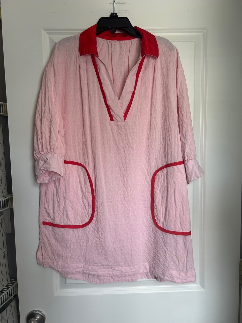 Amazon Light Pink Swim Coverup Tunic with Red Trim